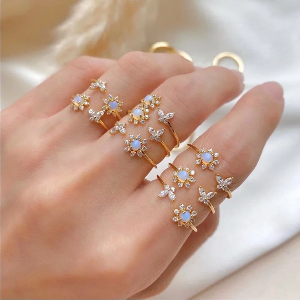 Adjustable Cute and Brass Gold Plated Opal Ring